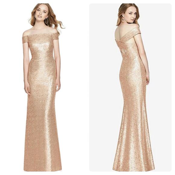 DESSY‎ COLLECTION ELLE SEQUIN DRESS IN ROSE GOLD Size 2 - Picture 1 of 6
